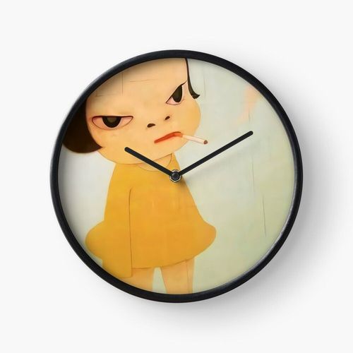 Horloge Murale Fille fumante yoshimoto Nara peinture mignonne de petite fille 30cm Décoration Artistique pour Cheminée, Maison, Chambre et Bure