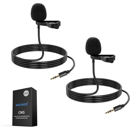 NEEWER Lot de 2 Microphones Cravate compatibles avec Les micros sans Fil Rode Wireless GO II Pro DJI, condensateur omnidirectionnel TRS de 3,5 mm à Clipser pour Youtube Live Stream, CM5