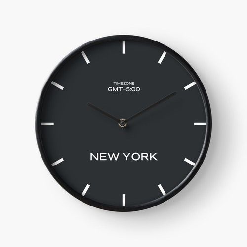 Horloge Murale Mur du monde du fuseau horaire GMT de New York - Noir fantôme 30cm Décoration Artistique pour Cheminée, Maison, Chambre et Bur