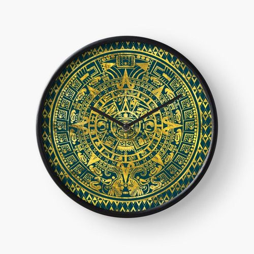 Horloge Murale Calendrier maya aztèque inca doré 30cm Décoration Artistique pour Cheminée, Maison, Chambre et Bu
