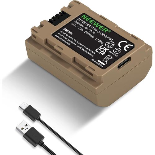 NEEWER NP-FZ100 2400mAh Batterie pour Sony A7R V A7S III A7 IV, Cable de Charge USB-C,Compatible avec Sony ZV-E1, FX3, FX30, A1, A9,A9 II, A6600, A7C
