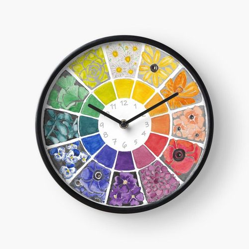 Horloge Murale Roue chromatique botanique 30cm Décoration Artistique pour Cheminée, Maison, Chambre et Bure