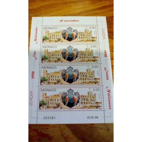 Timbre Poste Monaco (Feuille) - Europa 1998 - Festivals Nationaux - Fête Nationale