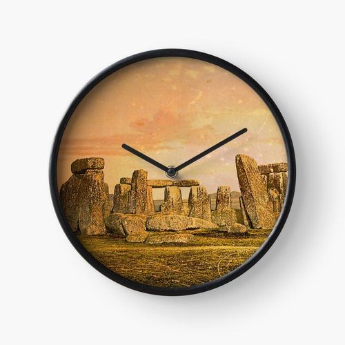 Horloge Murale Stonehenge, plaine de Salisbury, Angleterre ¿ Photographie rétro en détresse 30cm Décoration Artistique pour Cheminée, Maison, Chambre et