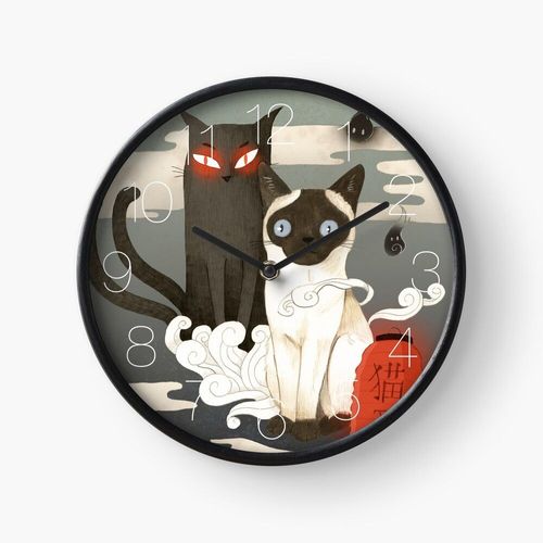 Horloge Murale Nekomata 30cm Décoration Artistique pour Cheminée, Maison, Chambre et Bure