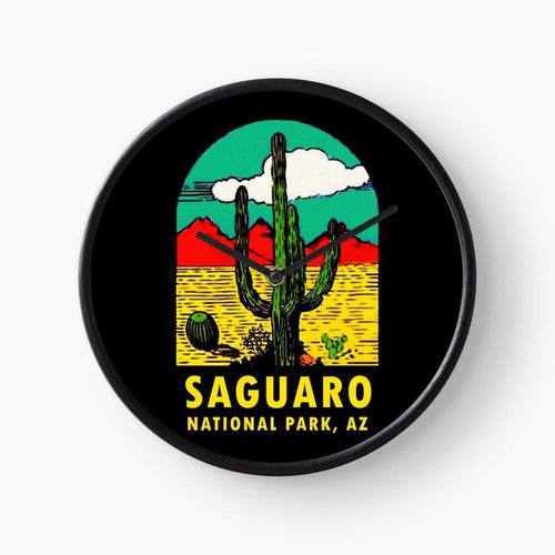 Horloge Murale Autocollant de voyage vintage du parc national de Saguaro en Arizona 30cm Décoration Artistique pour Cheminée, Maison, Chambre et Bure