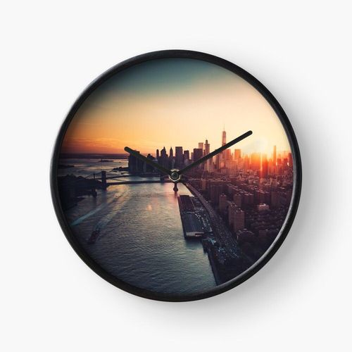Horloge Murale horizon de la ville de New York 30cm Décoration Artistique pour Cheminée, Maison, Chambre et Bure