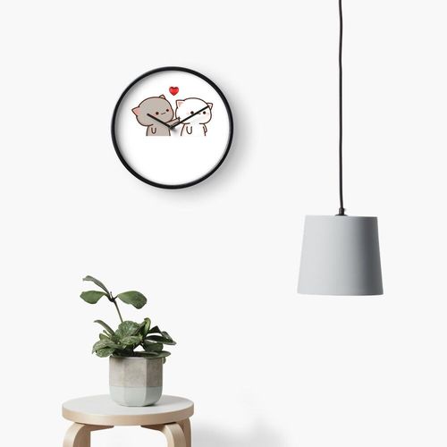 Horloge Murale Mochi Peach et Goma Chat mignon Love Heart 30cm Décoration Artistique pour Cheminée, Maison, Chambre et Bure