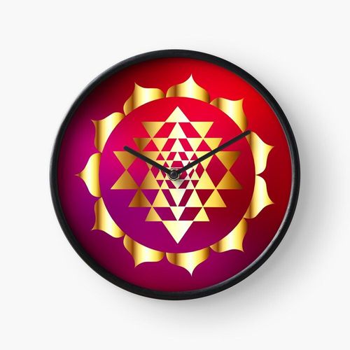 Horloge Murale Symbole de diagramme méditatif mystique de la géométrie indienne sacrée - vecteur Shri Yantra 30cm Décoration Artistique pour Cheminée, Maison, Chambre et