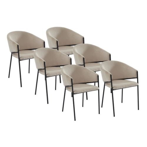Lot De 6 Chaises Avec Accoudoirs En Velours Côtelé Et Métal Noir - Crème - Ordida De Pascal Morabito
