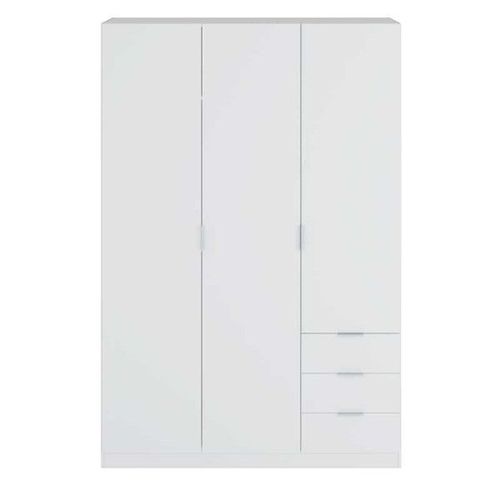 Armoire 3 Portes 3 Tiroirs Blanc - Takaros - L 121 X L 52 X H 180 Cm