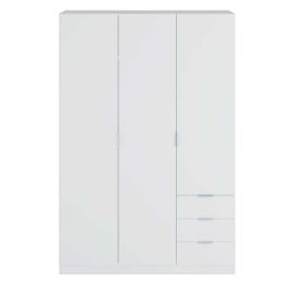 Armoire 3 Portes 3 Tiroirs Blanc - Takaros - L 121 X L 52 X H 180 Cm