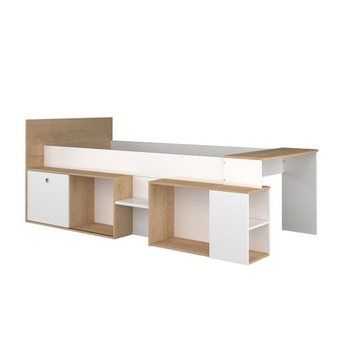 Lit Combiné 90 X 200 Cm Avec Bureau Et Rangements - Blanc Et Naturel - Paloma