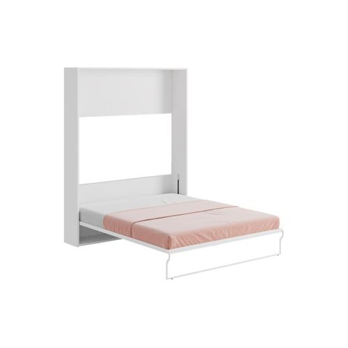 Lit Escamotable 160 X 200 Cm - Ouverture Verticale Manuelle - Blanc Et Gris - Malina Ii