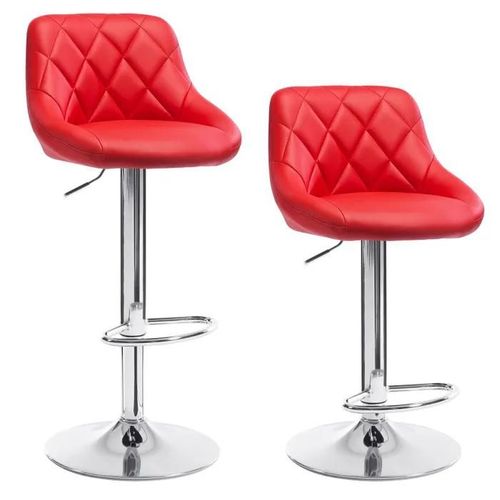Lot De 2 Tabouret De Bar Avec Repose-Pieds-Tabouret En Similicuir-Siège Bien Rembourré-Rouge