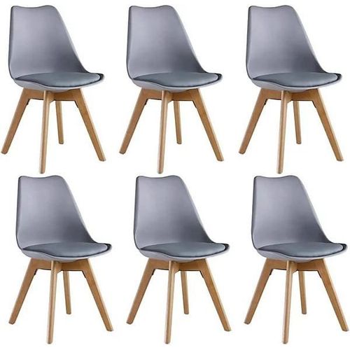 Ensemble De 6 Chaises De Salle À Manger Lorenzo Avec Siège En Similicuir Élégant Et Pieds En Bois Massif - Parfait Pour La Salle À Manger, Le Salon - Gris