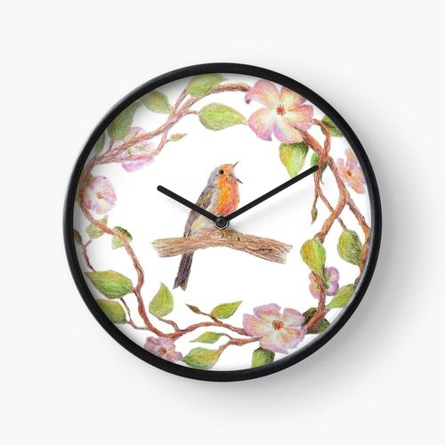 Horloge Murale Robin à pleine voix 30cm Décoration Artistique pour Cheminée, Maison, Chambre et Bur