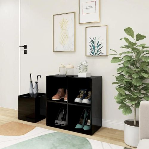 Armoire À Chaussures D¿Entrée Noir Brillant Bois Ingénierie