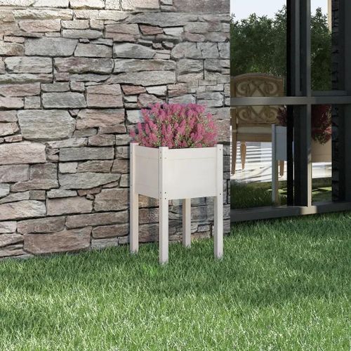 Jardinière D'extérieur Blanc 40x40x70 Cm Bois De Pin Massif