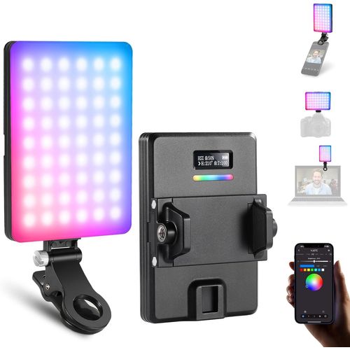NEEWER VL67C Lampe à Selfie RVB, contrôle par Application, 94 LED CRI97 2000 mAh Rechargeable, Support Griffe comme lumière d'appareil Photo, Clip Avant et arrière pour TikTok, Lampe de conférence