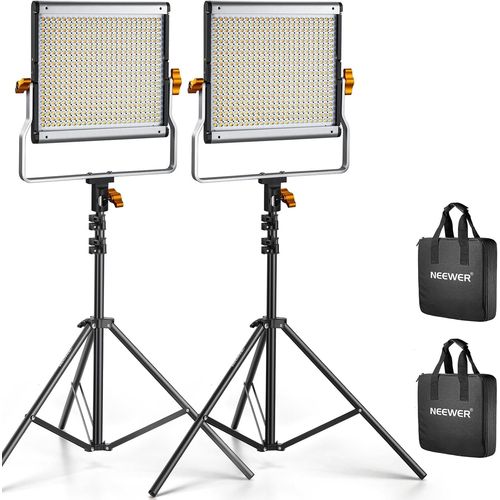 Neewer 480 LED Panneau Lumière Torche Vidéo Photo - 2 Packs Panneau LED Torche Video Bicouleur avec Support en U et Support de Lumière pour Studio YouTube,3200-5600K CRI 96+