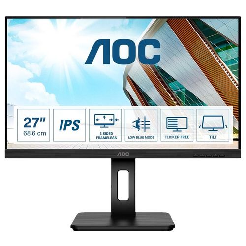 AOC 27P2Q - Écran LED - 27" - 1920 x 1080 Full HD (1080p) @ 75 Hz - IPS - 250 cd/m² - 1000:1 - 4 ms - HDMI, DVI, DisplayPort, VGA - haut-parleurs - noir
