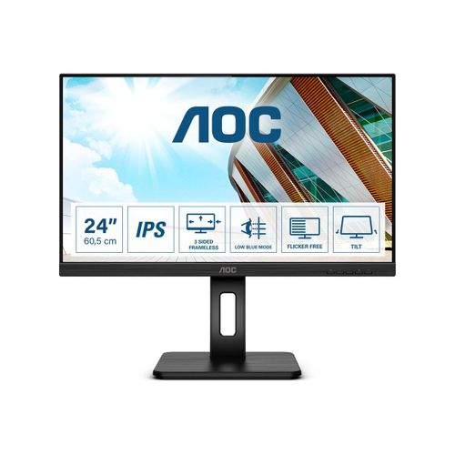 AOC 24P2Q - Écran LED - 24" (23.8" visualisable) - 1920 x 1080 Full HD (1080p) @ 75 Hz - IPS - 250 cd/m² - 1000:1 - 4 ms - HDMI, DVI, DisplayPort, VGA - haut-parleurs - noir