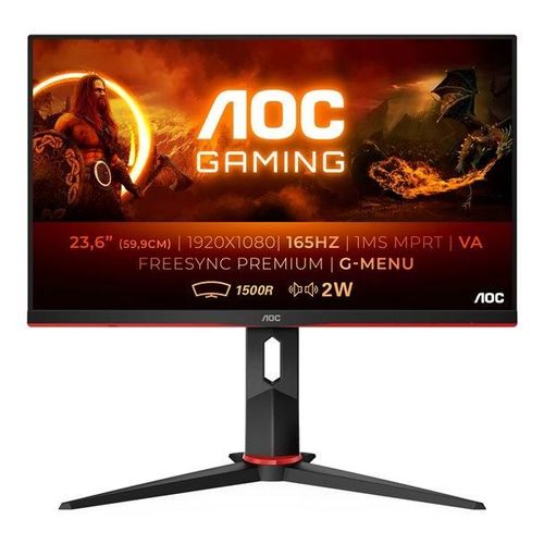 AOC Gaming C24G2AE/BK - G2 Series - écran LED - jeux - incurvé - 23.6" - 1920 x 1080 Full HD (1080p) @ 165 Hz - VA - 250 cd/m² - 3000:1 - 2xHDMI, VGA, DisplayPort - haut-parleurs - noir, rouge