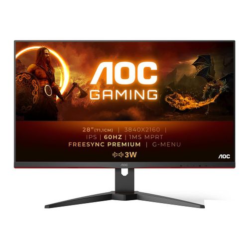 AOC Gaming U28G2AE/BK - Écran LED - jeux - 28" - 3840 x 2160 4K @ 60 Hz - IPS - 300 cd/m² - 1000:1 - 1 ms - HDMI, DisplayPort - haut-parleurs - noir, rouge