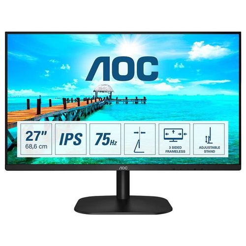 AOC 27B2DA - Écran LED - 27" - 1920 x 1080 Full HD (1080p) @ 75 Hz - IPS - 250 cd/m² - 1000:1 - 4 ms - HDMI, DVI, VGA - haut-parleurs - noir