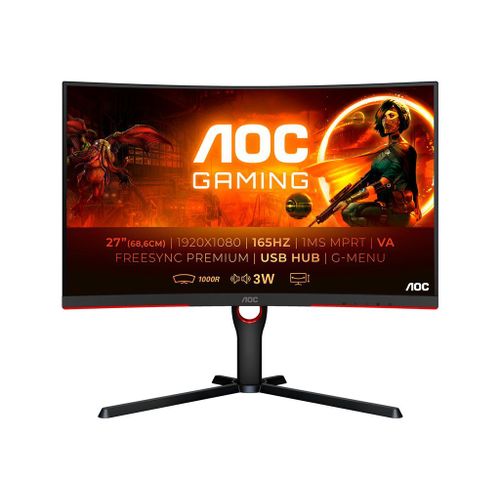 AOC Gaming C27G3U/BK - Écran LED - jeux - incurvé - 27" - 1920 x 1080 Full HD (1080p) @ 165 Hz - VA - 250 cd/m² - 1 ms - 2xHDMI, DisplayPort - haut-parleurs - rouge, texture noire