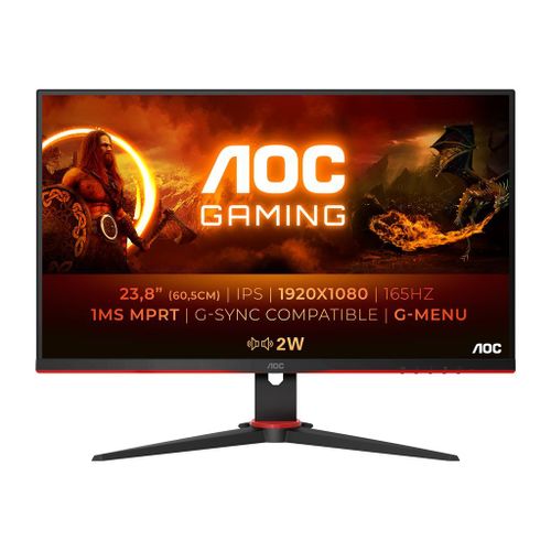 AOC Gaming 24G2SPU/BK - G2 Series - écran LED - jeux - 23.8" - 1920 x 1080 Full HD (1080p) @ 165 Hz - IPS - 300 cd/m² - 1000:1 - 4 ms - 2xHDMI, VGA, DisplayPort - haut-parleurs - noir, rouge