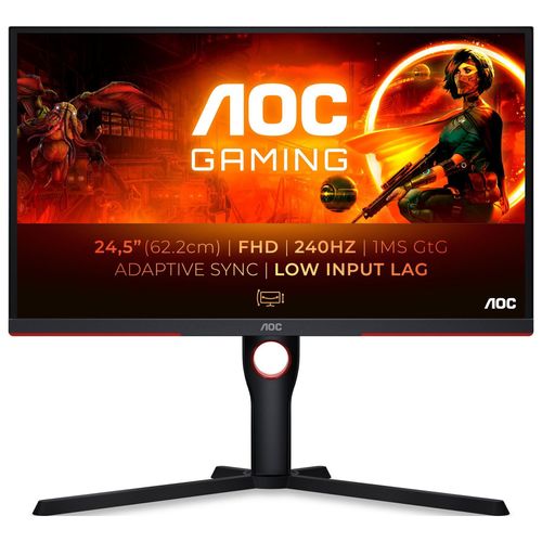 AOC Gaming 25G3ZM/BK - G3 Series - écran LED - jeux - 25" (24.5" visualisable) - 1920 x 1080 Full HD (1080p) @ 240 Hz - VA - 300 cd/m² - 3000:1 - 0.5 ms - 2xHDMI, DisplayPort - noir, rouge