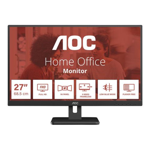 AOC Essential-line 27E3UM/BK - Écran LED - 27" - 1920 x 1080 Full HD (1080p) @ 75 Hz - VA - 300 cd/m² - 3000:1 - 4 ms - 2xHDMI, VGA, DisplayPort - haut-parleurs - noir