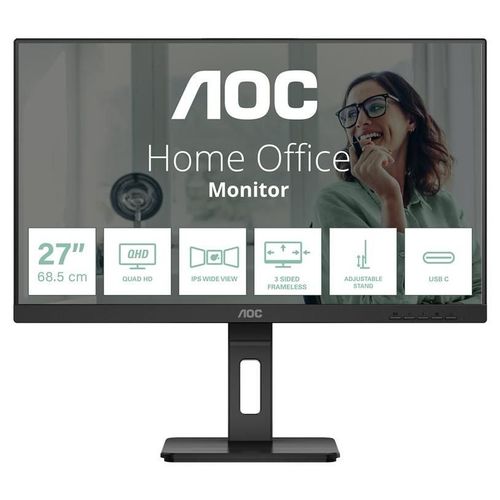AOC Pro-line Q27P3CV - Écran LED - 27" - 2560 x 1440 QHD @ 75 Hz - IPS - 350 cd/m² - 1000:1 - 4 ms - 2xHDMI, DisplayPort, USB-C - haut-parleurs - noir
