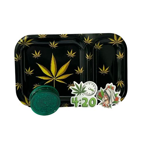 Plateau À Rouler Noir 24 X 15 Cm + Grinder + Stickers - Cadeau Pour Les Fumeurs - Stoner Gift - 420 Gift - 420 Accessories
