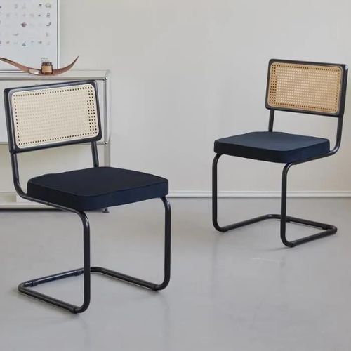 Lot De 2 Chaises De Salle À Manger ¿ Avec Assise Rembourrée Et Base En Métal ¿ Housse En Tissu Noir