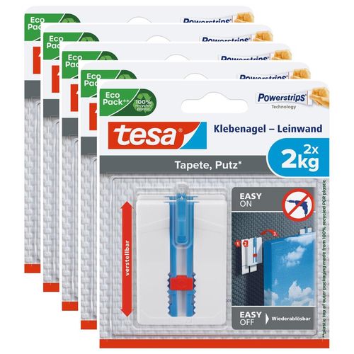 tesa Lot de 5 Packs 2 Clous Adh¿sifPowerstrips 2Kg pour papier peint et pl¿tre