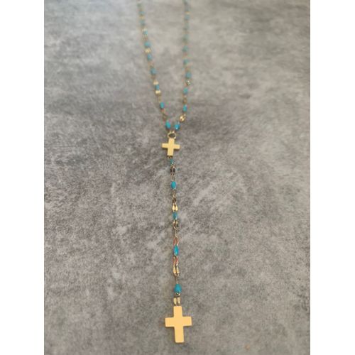 Collier Croix Bleu En Acier Inoxydable