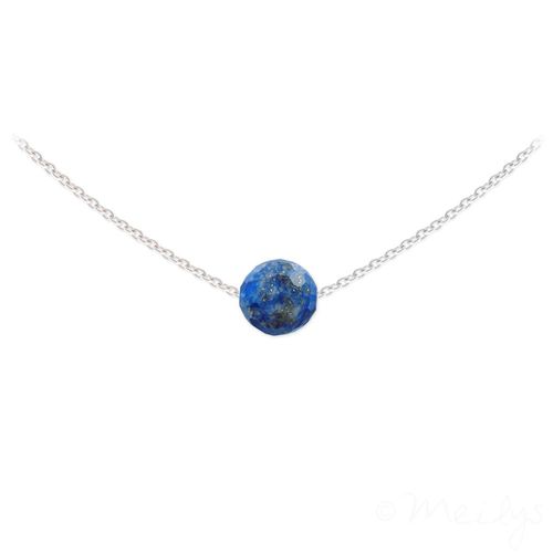 Collier Ras De Cou Pierre Naturelle Lapis Lazuli Facetté Argent 925°°° Rhodié
