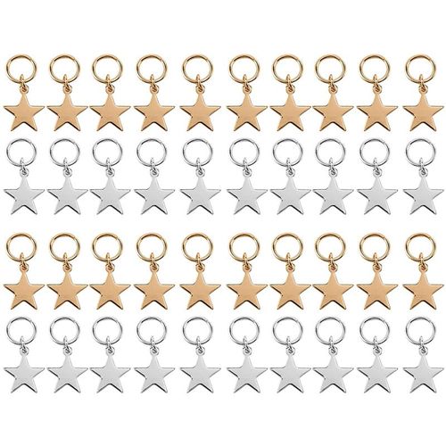 40pcs Anneaux De Cheveux Etoiles D'argent Et D'or Pour Dame Filles Tresses Cheveux Poignets (Etoiles D'argent Et D'or)