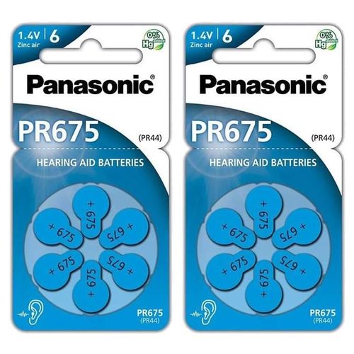 Panasonic Lot de 2 Packs 6 Piles PR675 Zinc Air pour appareils auditifs (PR44)