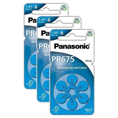 Panasonic Lot de 3 Packs 6 Piles PR675 Zinc Air pour appareils auditifs (PR44)