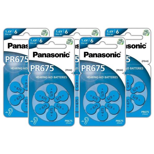 Panasonic Lot de 5 Packs 6 Piles PR675 Zinc Air pour appareils auditifs (PR44)