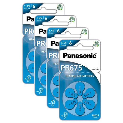 Panasonic Lot de 4 Packs 6 Piles PR675 Zinc Air pour appareils auditifs (PR44)