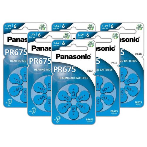 Panasonic Lot de 6 Packs 6 Piles PR675 Zinc Air pour appareils auditifs (PR44)