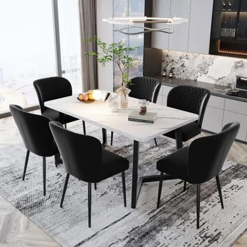 Chaise De Salle À Manger (6 Pièces), Noir,Chaise Design Rembourrée Avec Dossier,Assise En Velours Structure En Métal