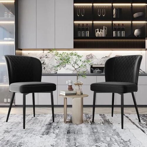 Chaise De Salle À Manger (2 Pièces), Noir,Chaise Design Rembourrée Avec Dossier,Assise En Velours Structure En Métal
