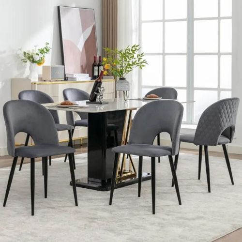 Chaises De Salle À Manger (6 Pièces), Chaise De Salle À Manger Design Avec Dossier, Assise En Velours, Pieds Réglables, Gris