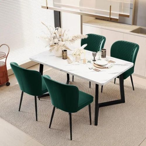 Chaise De Salle À Manger (4 Pièces), Vert Foncé,Chaise Design Rembourrée Avec Dossier,Assise En Velours Structure En Métal